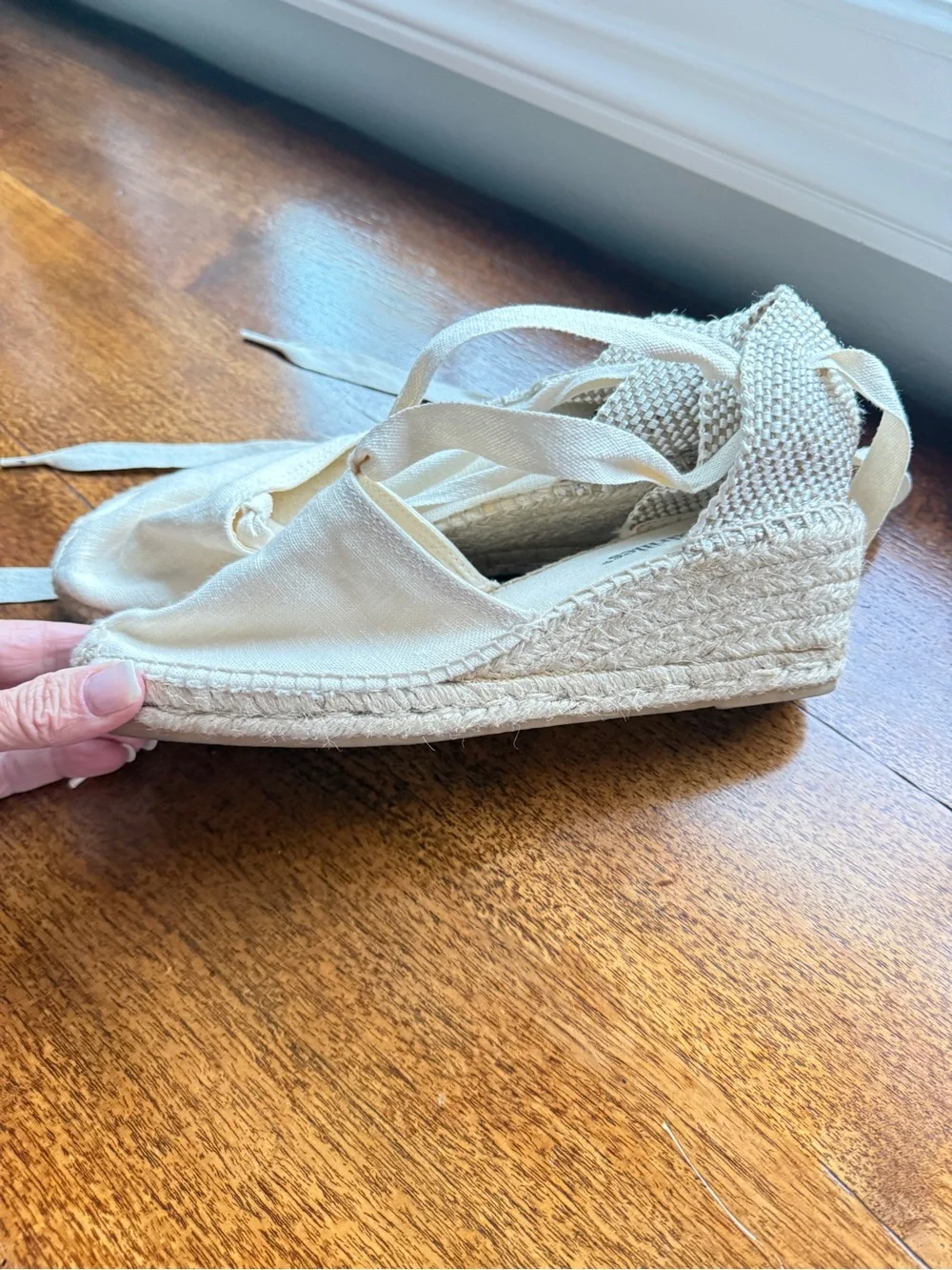 Tie-Ankle Canvas Espadrille Wedges in White size 40